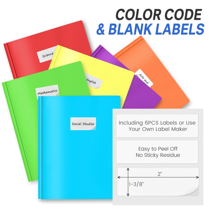 سويز مجموعة من 6 حافظات ملفات Sooez مزودة بمشابك، حافظات بلاستيكية بجيوب إضافية، حافظات ملفات متينة بجيبين و3 مشابك، لوازم العودة إلى المدرسة، مقاس A4، ألوان زاهية - Image 3